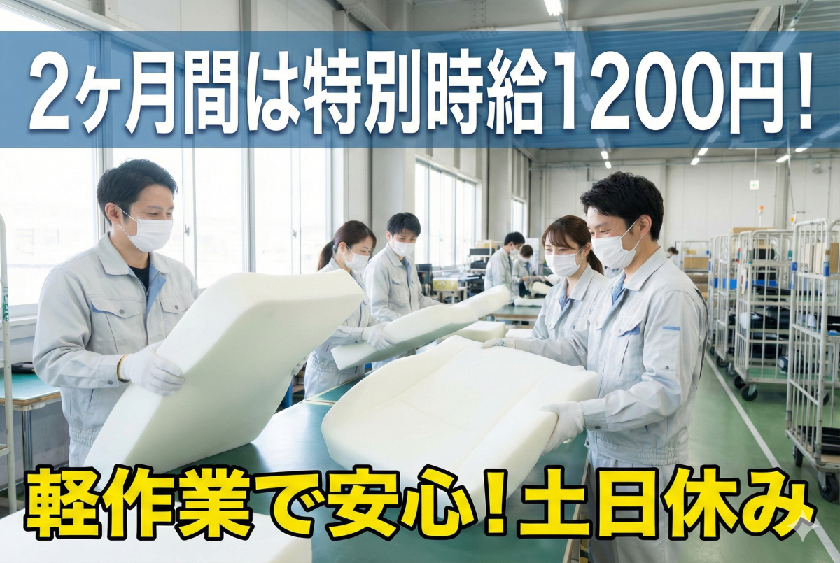 発砲ウレタン製品の加工作業//スポンジ加工/時給1100円/作業工程選べます