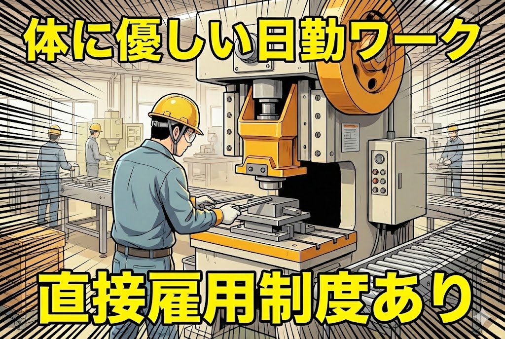 自動車部品のプレス作業//未経験歓迎の日勤ワーク/残業無しでプライベート充実