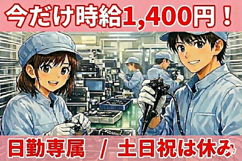 チューブを束ねたり切ったりするお仕事//時給1300円以上/軽作業/大増員