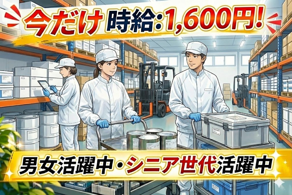 資材や製品の運搬などの倉庫系作業//男女・シニア世代も活躍/日勤/土日休み