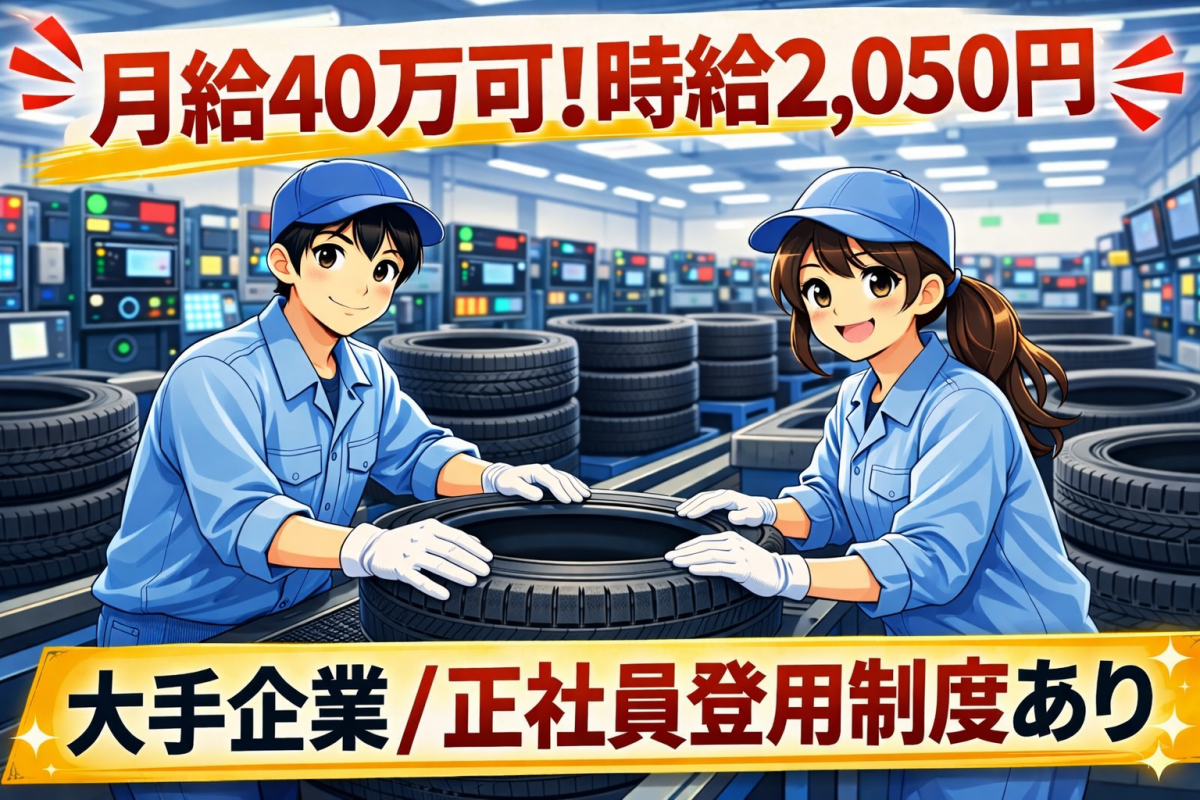 ゴム製品の製造加工//時給は何と2,050円/月収40万円程度
