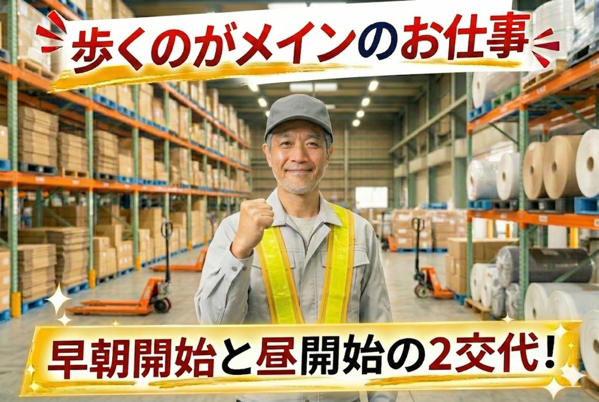 プラパレットの供給作業//時給1200円/夜勤なし/土日休み/歩いて健康