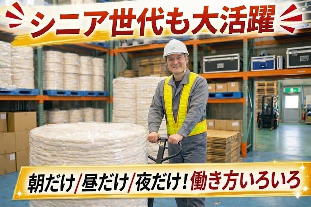 衛生用品の材料運搬//時給1250円/勤務時間選んで働ける/土日祝休み