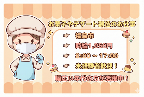 デザート食品の製造補助//工場経験が無い方大歓迎！/1日で覚えられる作業