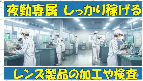 カメラレンズ等の検査や加工業務//高時給のおススメ案件/遅番固定でしっかり稼げる