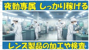 カメラレンズ等の検査や加工業務//高時給のおススメ案件/遅番固定でしっかり稼げる